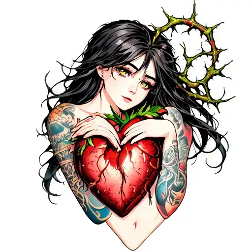 Thorny Heart Being Hugged By Beautiful Anime Woman With