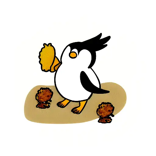 Cartoon Emperor Penguin With Fried Chicken Wings Instead Of Flippers