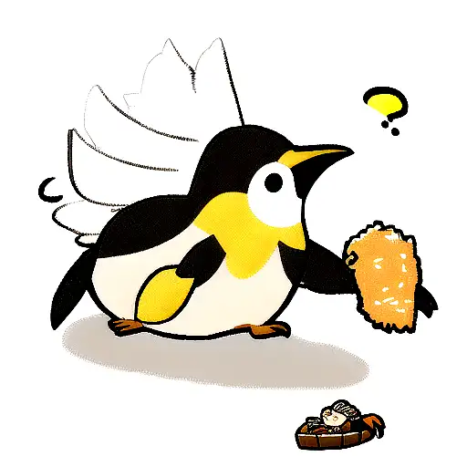 Cartoon Emperor Penguin With Fried Chicken Wings As Flippers