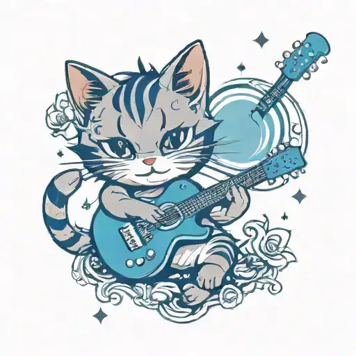Small Cute Cat Playing A Guitar