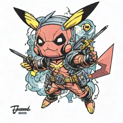 Pikachu Wearing Deadpool Full Color