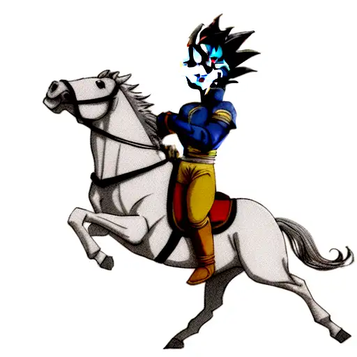 Vegeta With A Well Detailed Face Riding An Horse