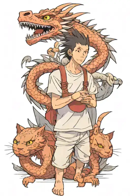 Dragon Haku From Spirited Away With 3 Cats On Top Of Him