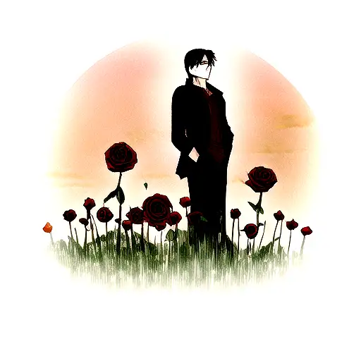 Stephen Kings Dark Tower With A Red Setting Sun With Roland Looking Up From The Field Of Roses