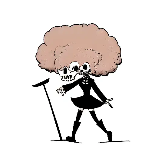 A Skull With Afro Hair And Walking Stick