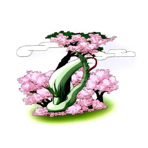 Dragon Haku From Anime Spirited Away And Sakura Flowers In A Serene Setting