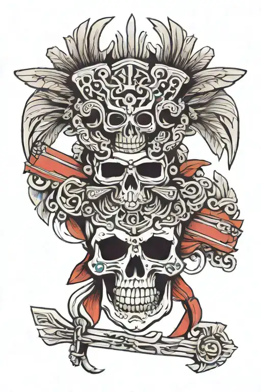 Aztec Skull With Mexican Flag