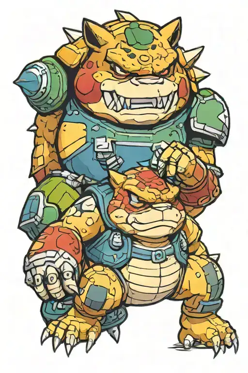 Tattoo Of Bowser From Mario Fighing Master Chief From Halo With Snorlax From Pokemon Asleep