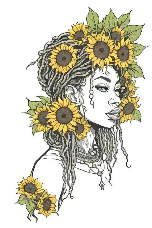 Beautiful Black Women With Locs And Sunflowers Growing