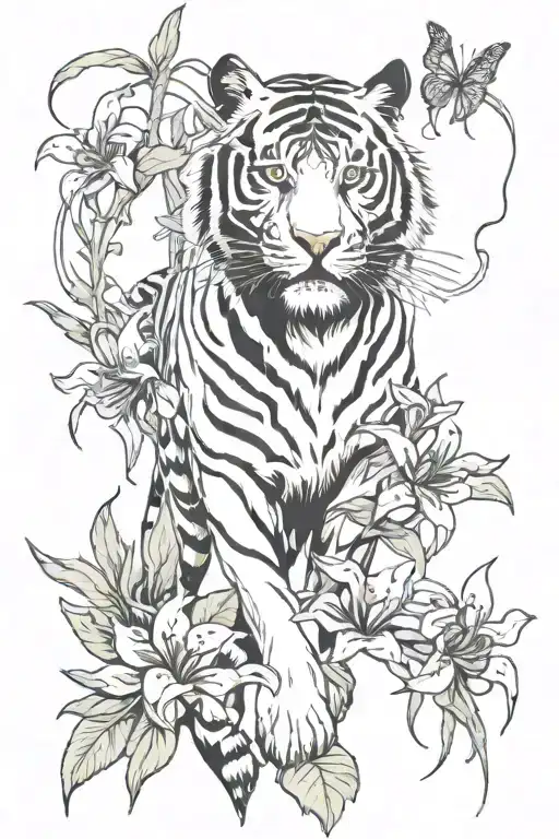 Strong Full Body Tiger Surrounded By Rough Looking Spider Lillies