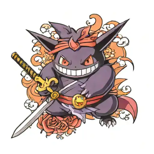 Gengar Pokemon Wearing Kimono Holding A Katana