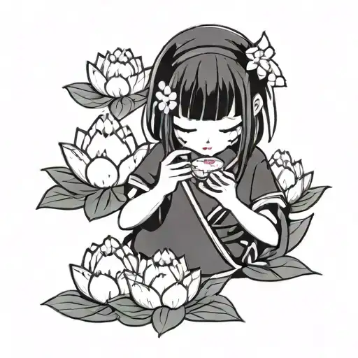 Cute Onigiri Smelling A Lotus Flower