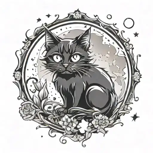 Black Cat Full Moon Surrounded