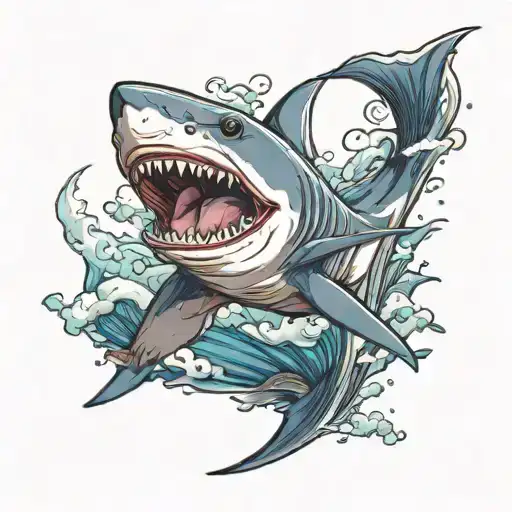 Shark With Wings Flying Over The Ocean