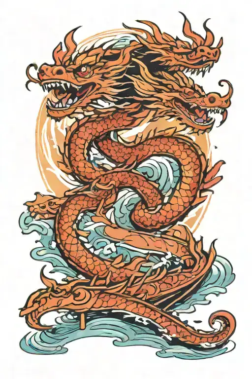 Dragon Boat Line Print With Watercolour