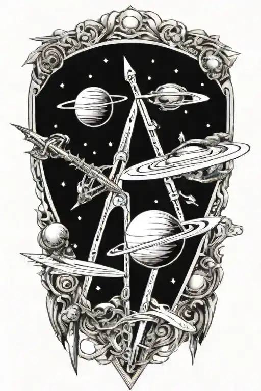 Planets Orbiting A Sword Within A Single Triangle Shape