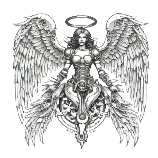 Female Angel Mechanical With Wings Spread