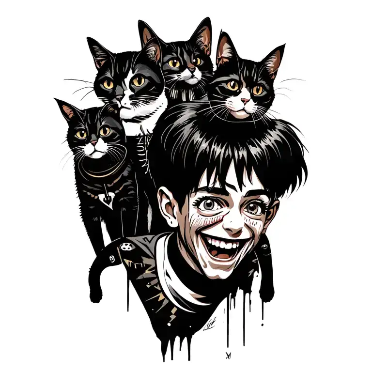 Happy Punk Rock Boy With Gang Of Cats