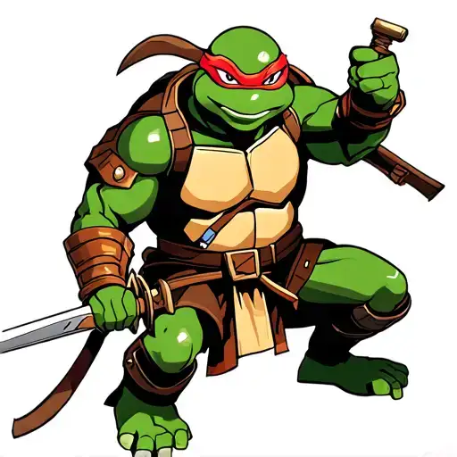 Muscular Ninja Turtle In Full Battle Armor Holding A Sword