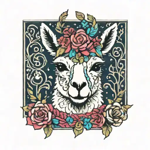 Colorful Llama With Flower Crown Knitting A Blanket