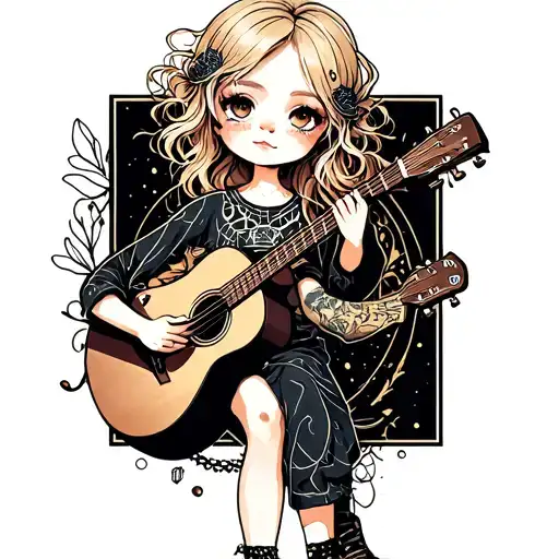 Blonde Chibi Girl With Messy Hair Playing Acoustic Guitar