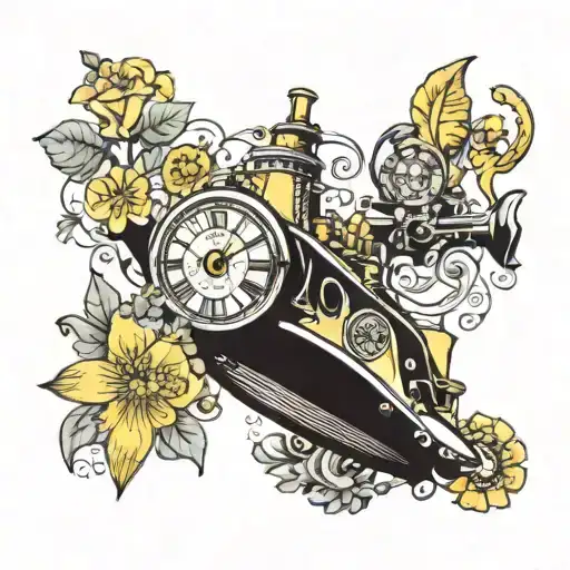 Yellow Submarine With Flowers And Clock