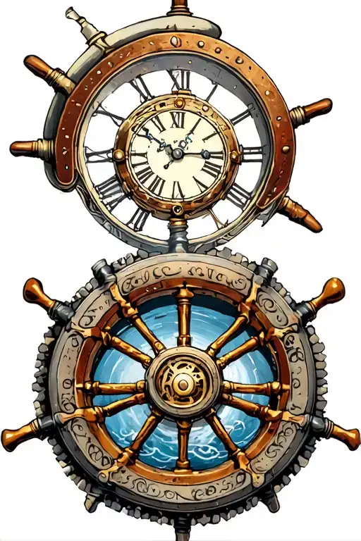 Ships Wheel With Clock Inside