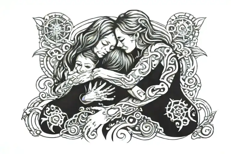 Mom Hugging 2 Daughters