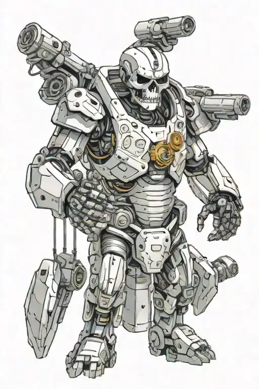 Humanoid Robot With Future Seeing Abilities And Skull Necklace And Rocket Launchers On The Back