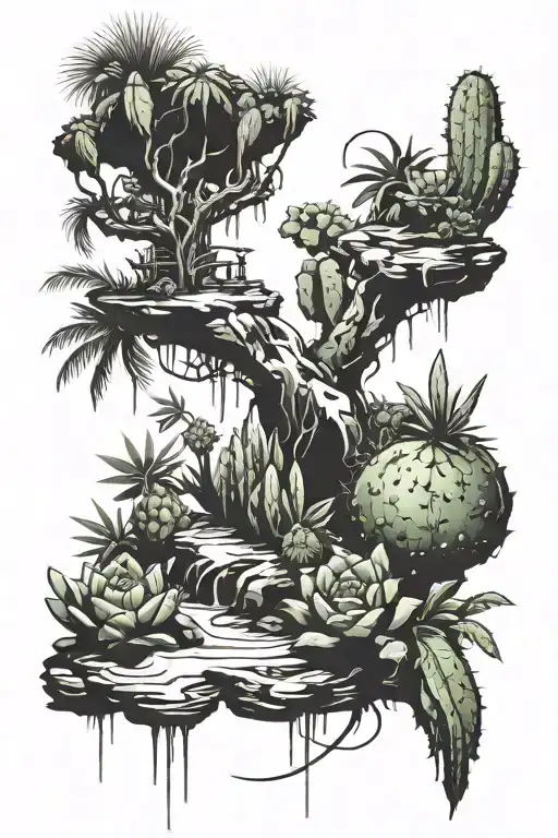 Island With Cactus Instead Of Palm Three