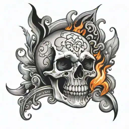 Skull With Flaming Heart With Words Obsessed