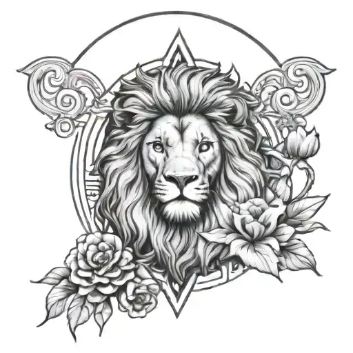 Lion Head And Justice Scales Forming The Shape Flower Emerging