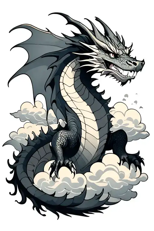 A Dragon With Clouds Around It