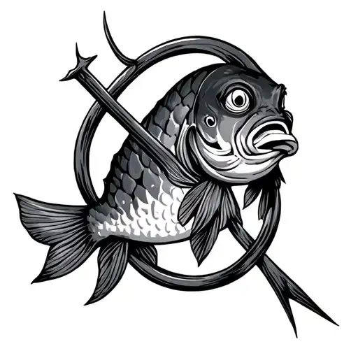 Flounder Fish Hook Intertwined With Cross