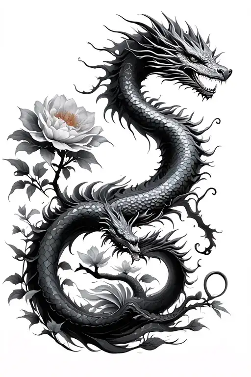 Bonai Tree And Dragon And Flowers