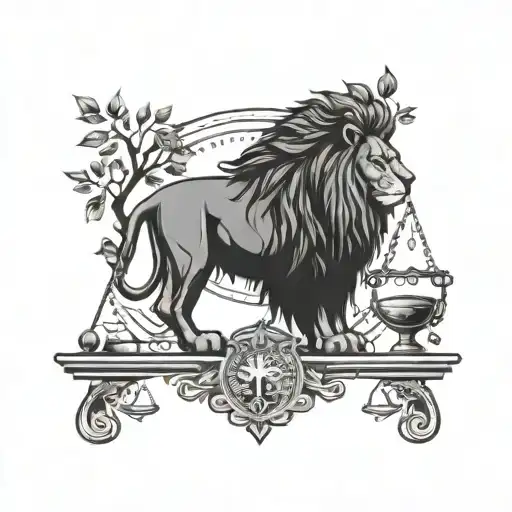 Lion Head And Justice Scales With Life Tree Emerging