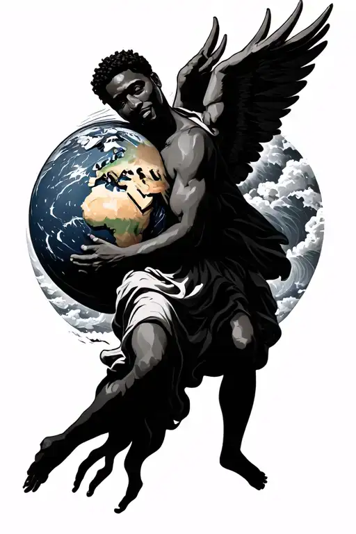 Black Man Holding The World In Heaven