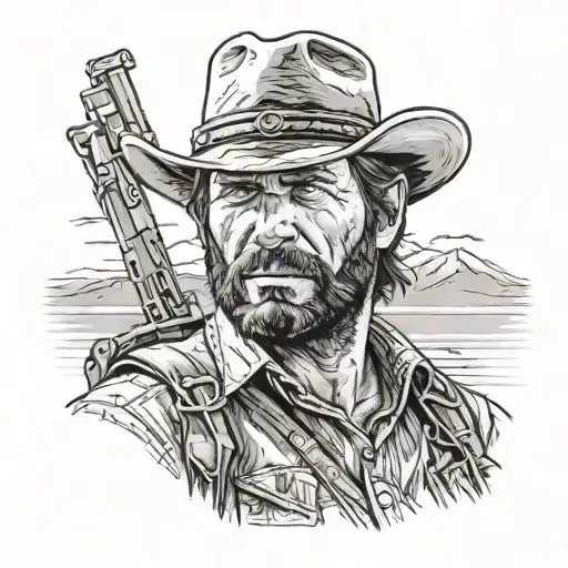 A Realistic Portrait Of Arthur Morgan From Red Dead Redemption With A Vintage Graphic Design Twist