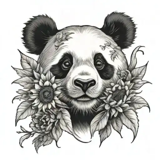 Panda And Sunflowers