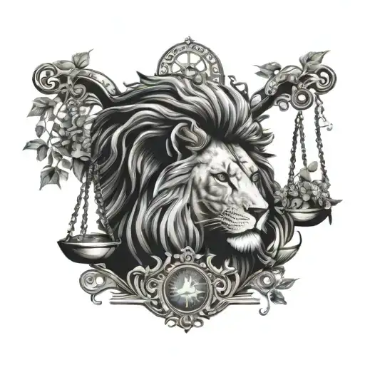 Lion Head And Justice Scales With Life Tree Emerging