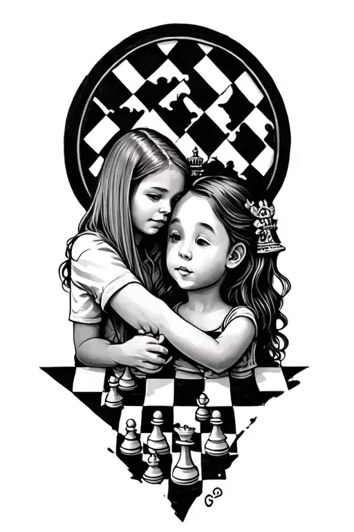 Chess Board Design Playing With Daughter