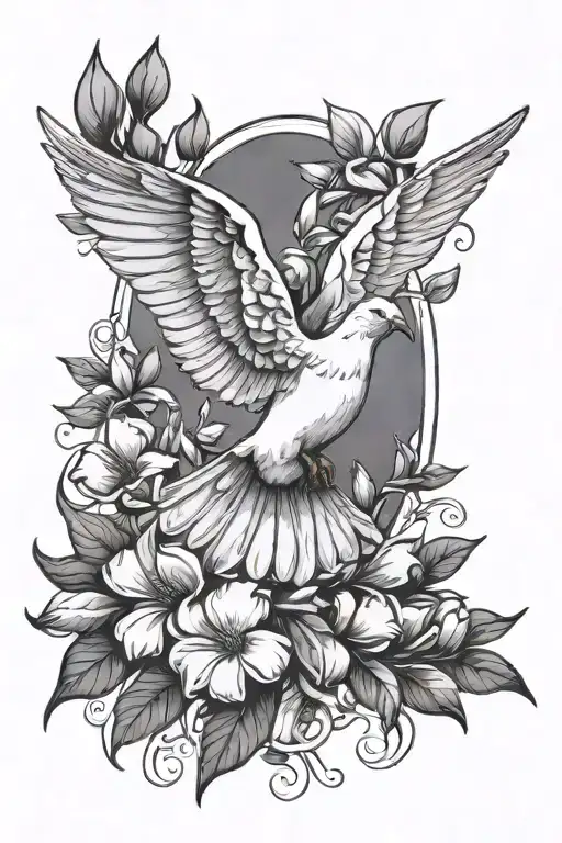 White Dove With Stretched Wings Surrounded By Magnolia Blooms And Leaves