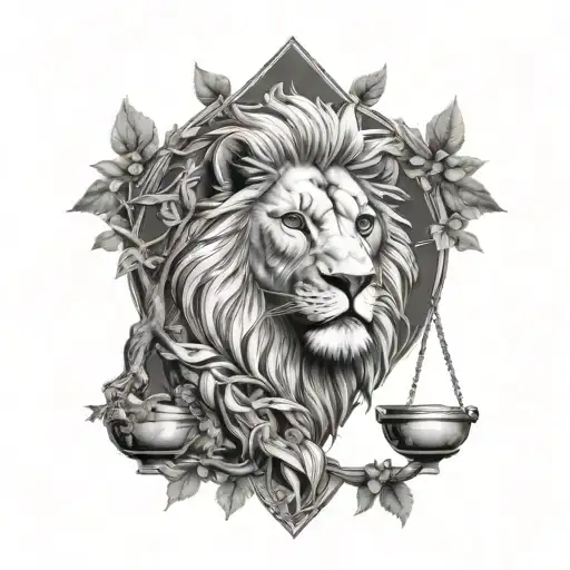 Lion Head And Justice Scales With Life Tree Emerging