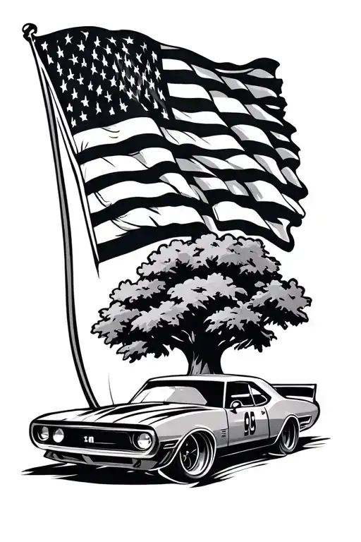 Drag Racing Tree With American Flag Behind It