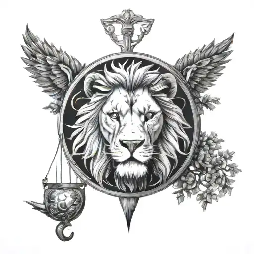 Lion Head And Justice Scales Forming The Shape Tree Emerging
