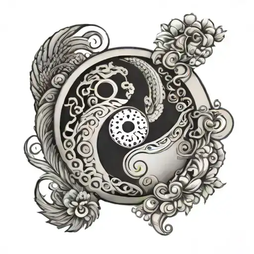 A Yin-yang Symbol With A Scale Balancing Different Elements Representing Equilibrium