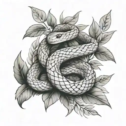A Realistic Snake Slithering Through A Bed Of Laurel Leaves