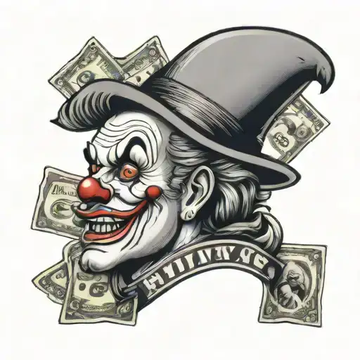 Money Symbols Around Gangster Clown Man Holding
