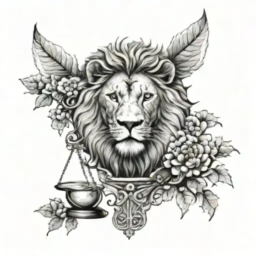 Lion Head And Justice Scales With Life Tree Emerging