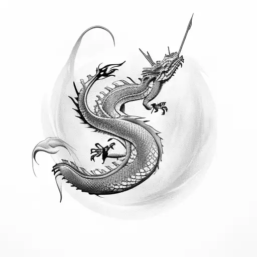 Calligraphy Patience Dragon With Flowing Ink Brush Strokes